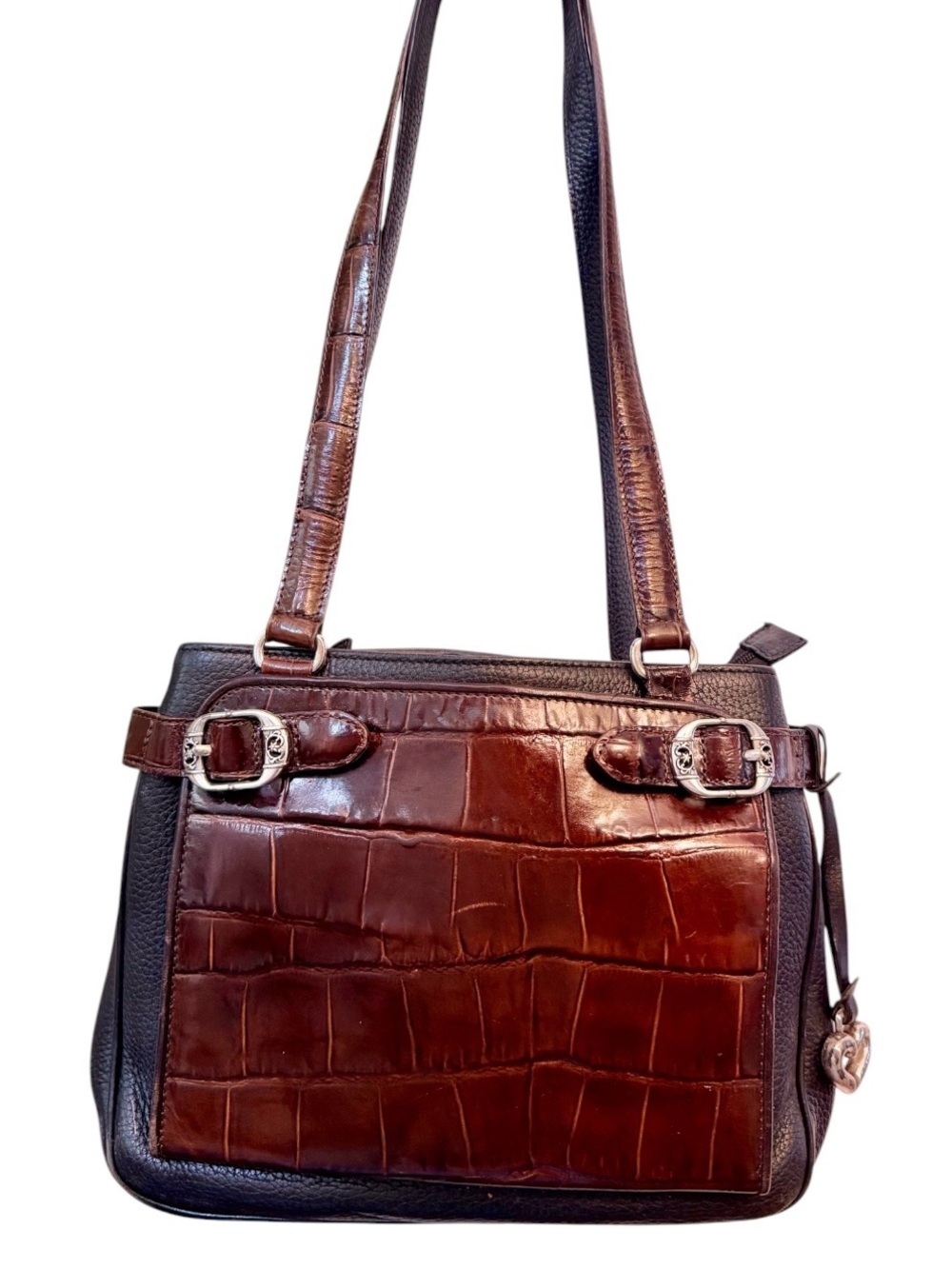 Vintage Brighton Brown Black Croc Embossed Leather Shoulder Bag